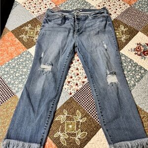 Frayed Hem Distressed Blue Flare Jeans